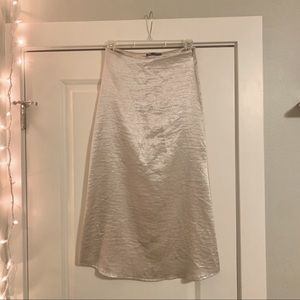 Zara Satin Midi Skirt Silver